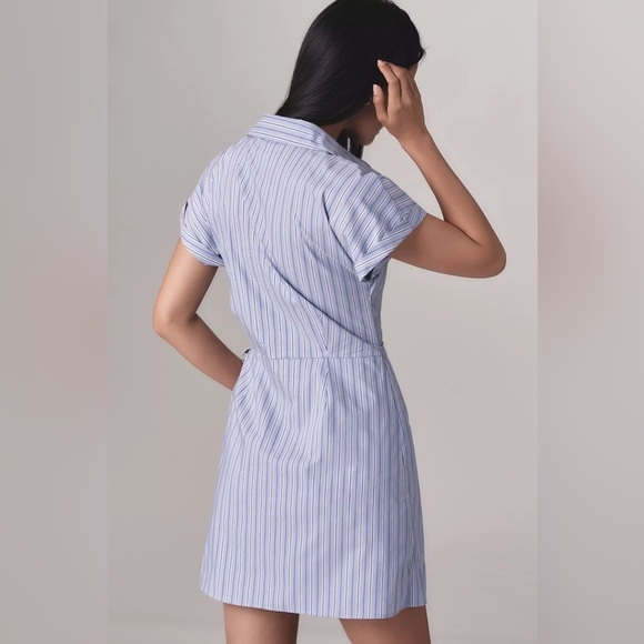 NWT! Anthropologie Blue Pattern Mave Button-Front Wrap Mini Shirt Dress🟡 - Picture 2 of 5